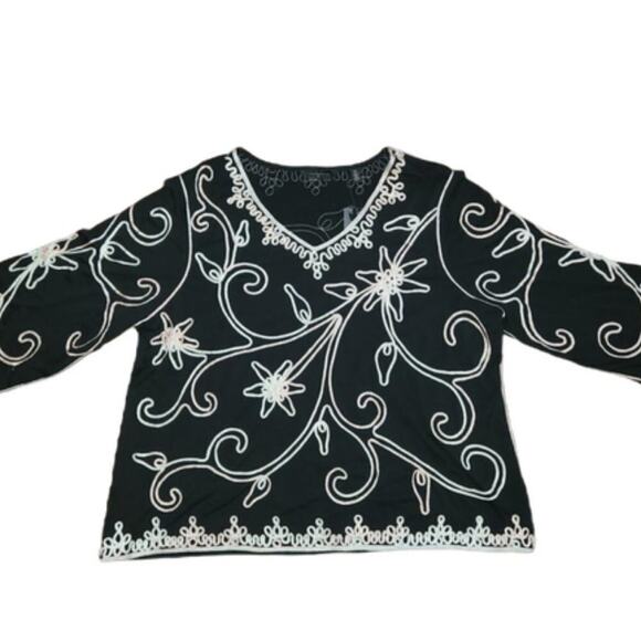 Investments Tops - Investments II || Embroidered Black and Silver Dress Top || EUC